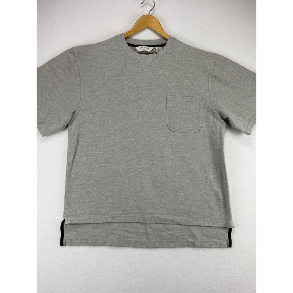 Orvis Pocket T Shirt Mens Large Gray Short Sleeve Cotton Pique Crew Neck Tee